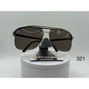 Vintage NOS Oversize Eyeglasses Double Bar Style Glasses Grey Lens Black & Gold